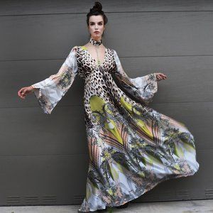 Designer Maxi Dress Soft Upcycled Roberto Cavalli Fabric Animal Print